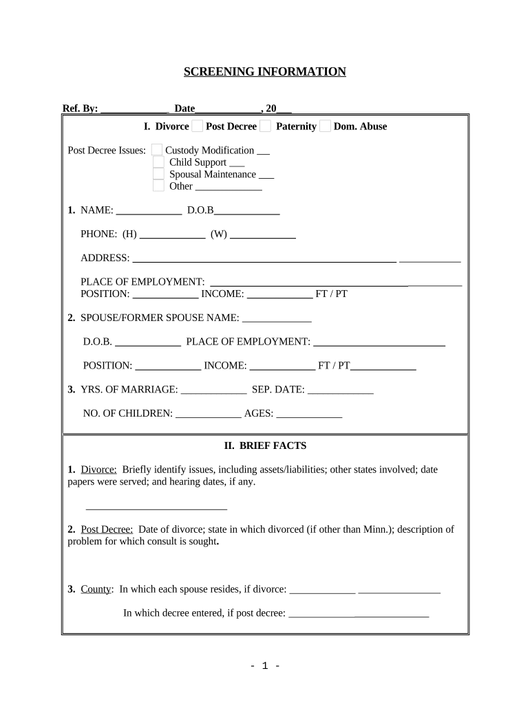 Screening Information Client Interview Form Minnesota