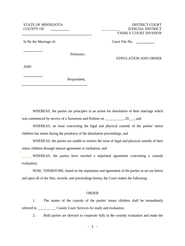 Stipulation Order Agreement  Form