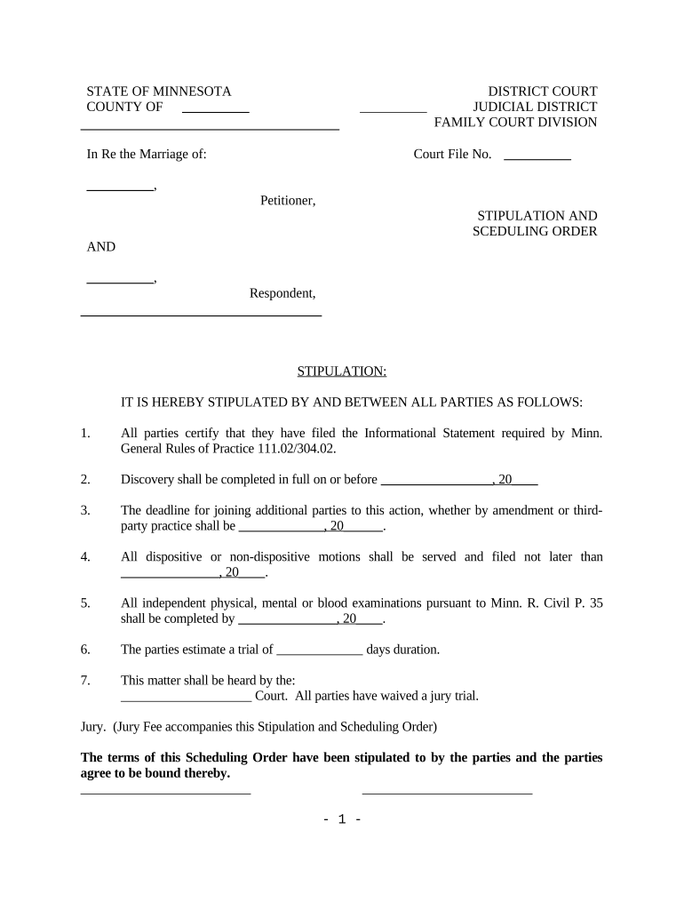 Mn Stipulation Order Form