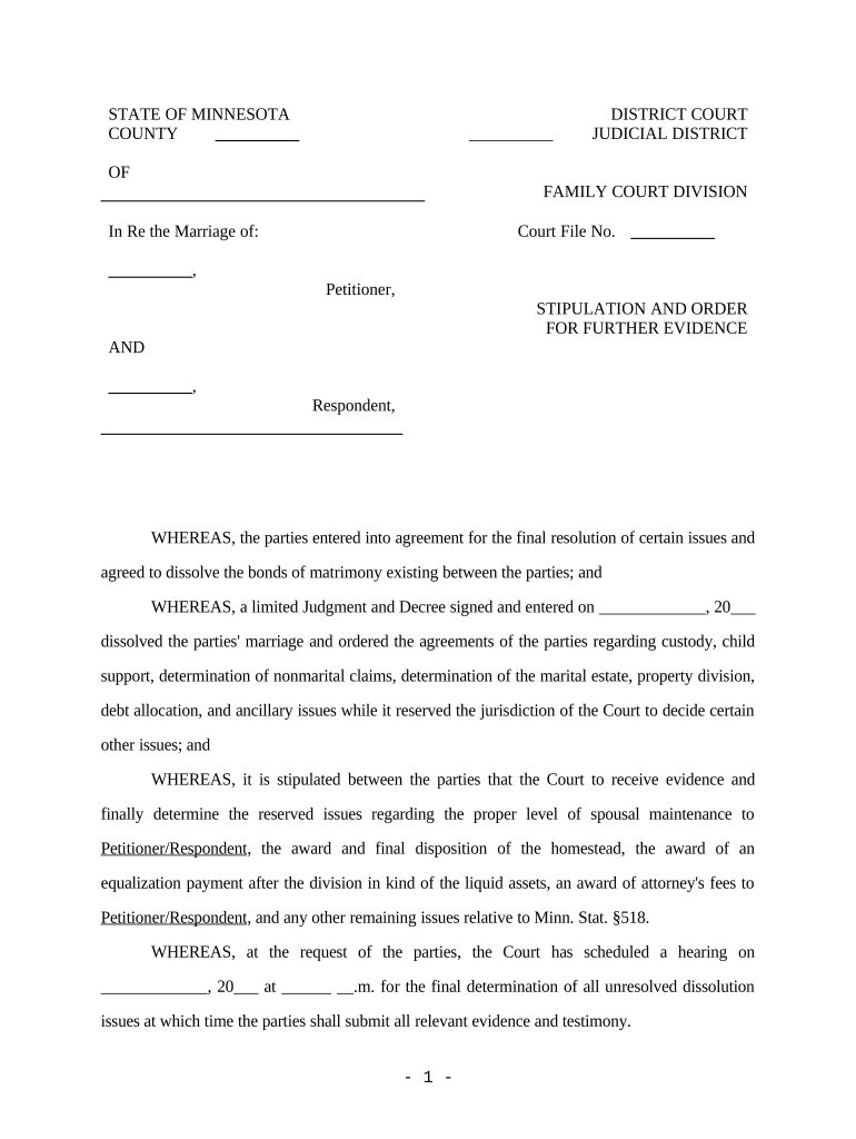 Minnesota Stipulation Order  Form