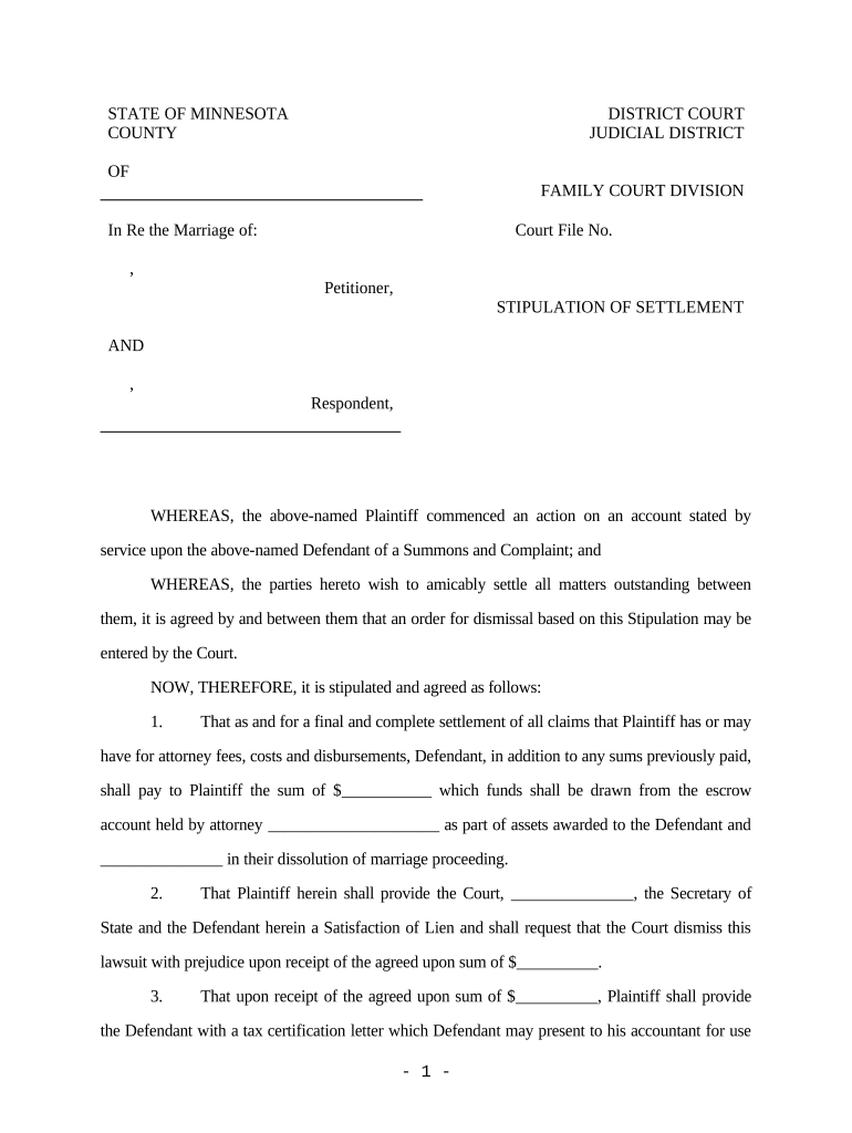 Stipulation Settlement Form