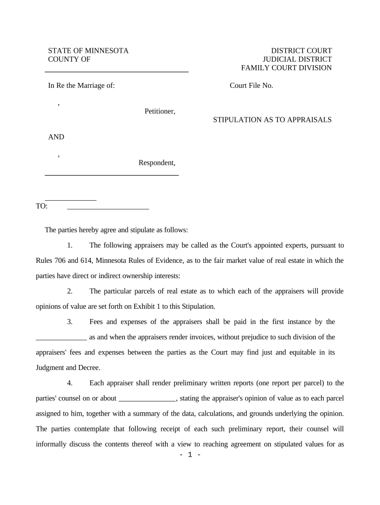 Stipulation as to Appraisals Minnesota  Form