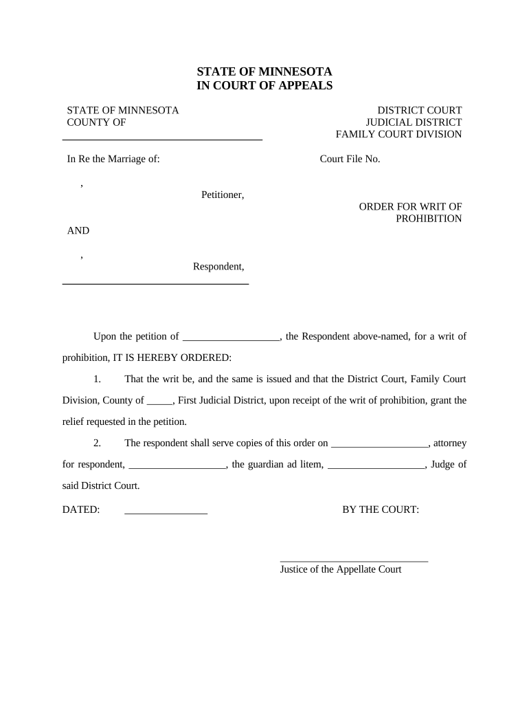 Writ Prohibition Sample  Form