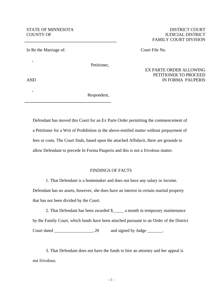 Mn Ex Parte Order  Form