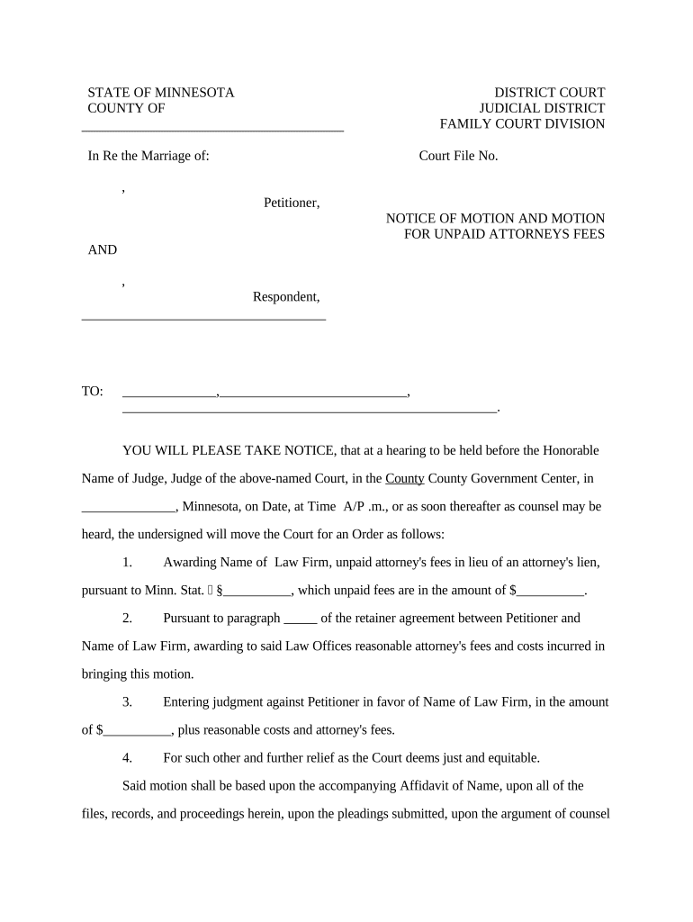 Minnesota Motion Fees  Form