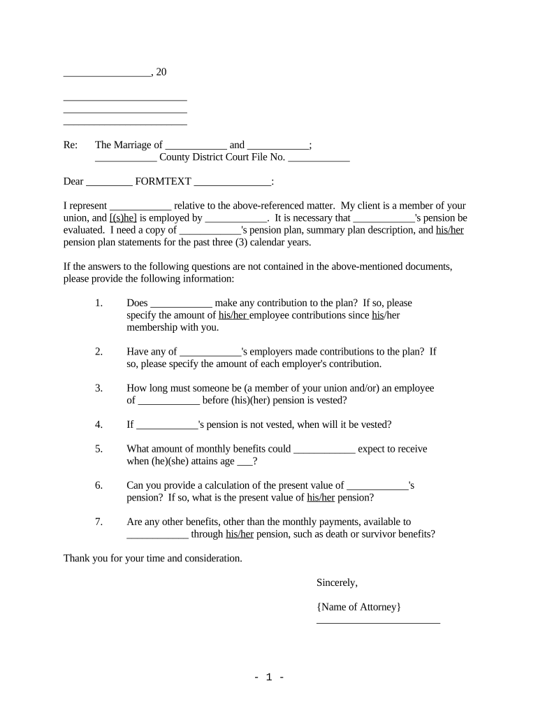 Letter Requesting Client Pension Plan Account Statements for Union Member Minnesota  Form