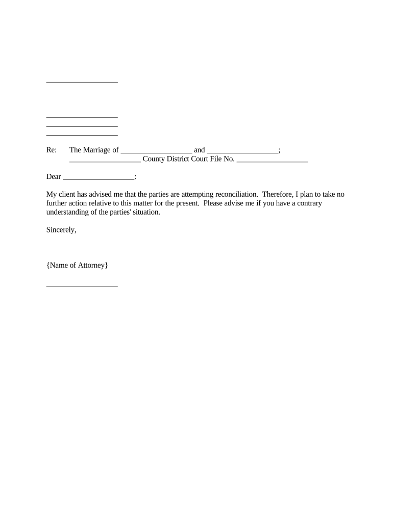 Letter to Attorney opposite Regarding Reconciliation Minnesota  Form