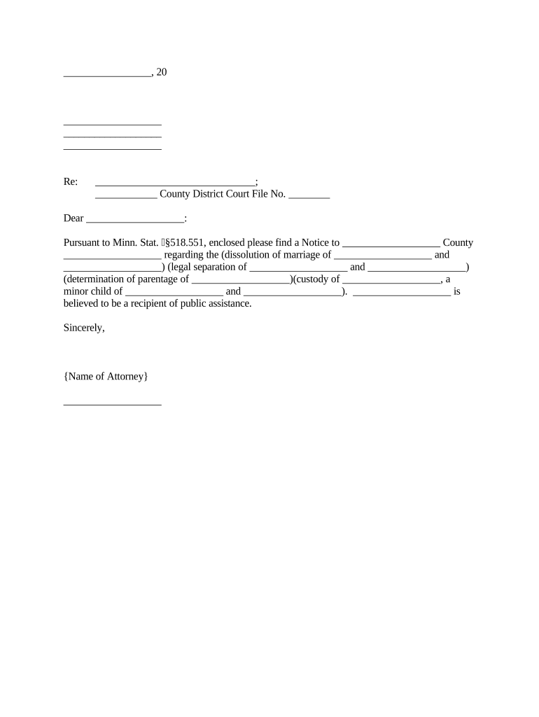 Notice of Filing of Family Law Matter Cover Letter Minnesota  Form