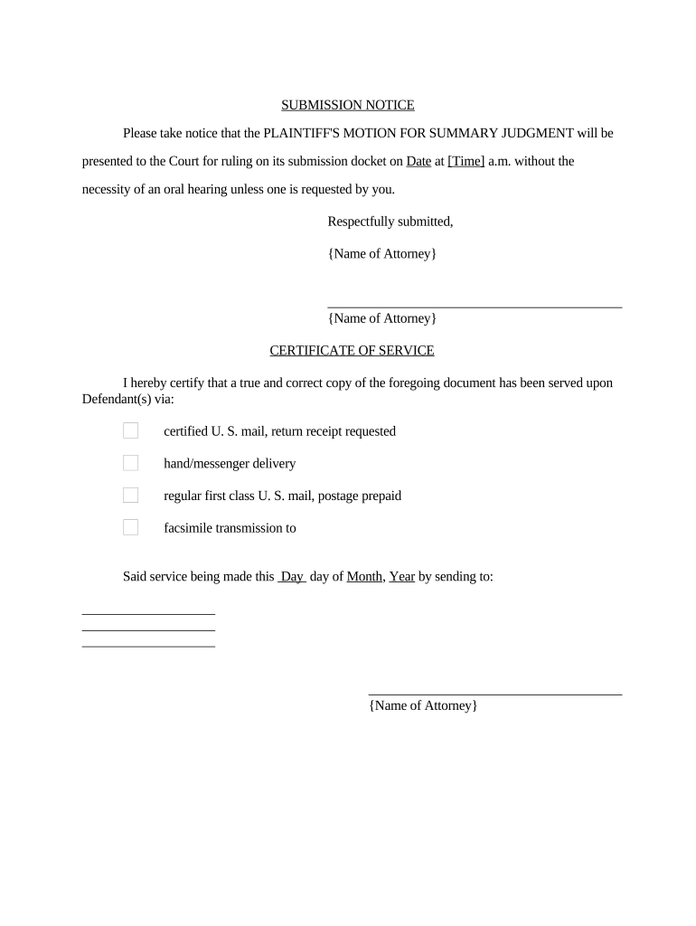 Motion Summary Judgment Template  Form