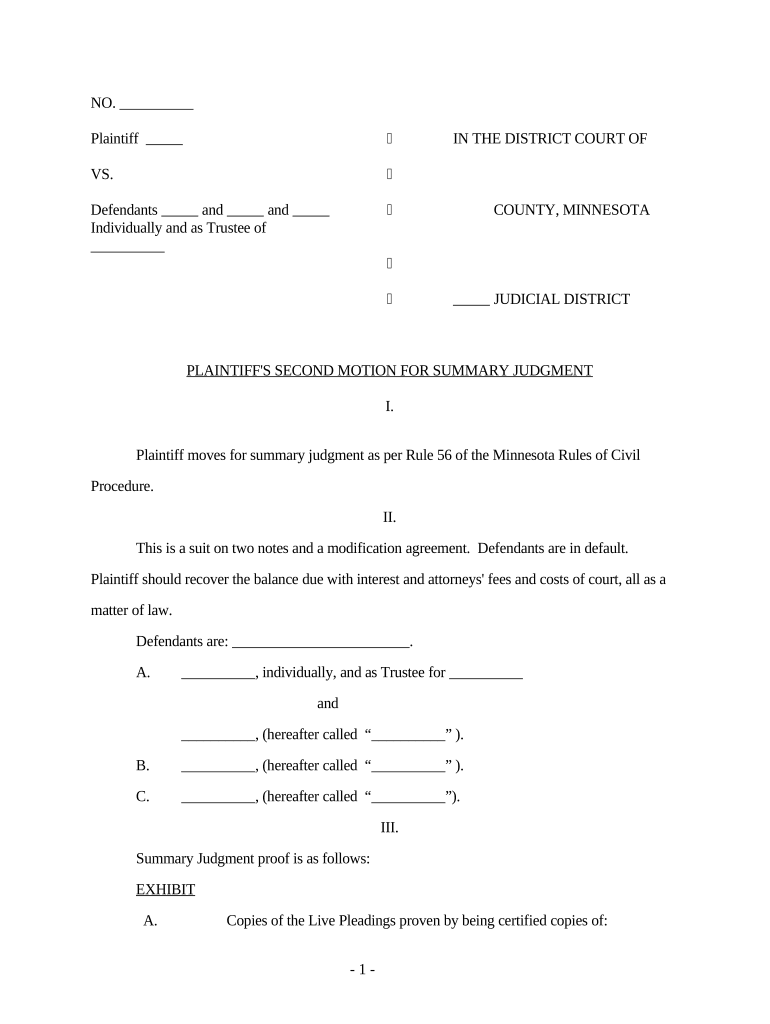 Motion Summary Judgment  Form