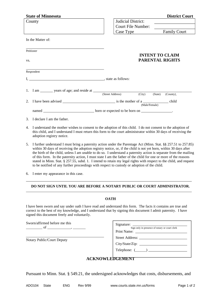 Minnesota Parental  Form