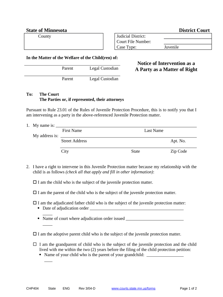 Minnesota Notice Intervention  Form