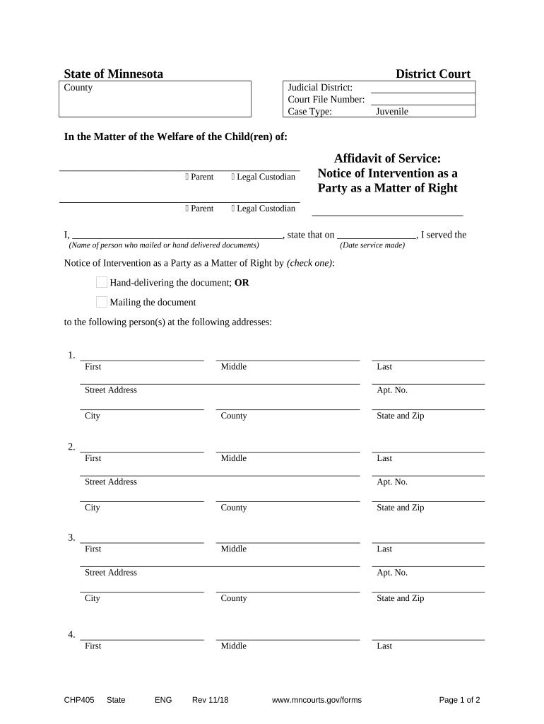 Affidavit of Service Intervention as a Matter of Right Minnesota  Form