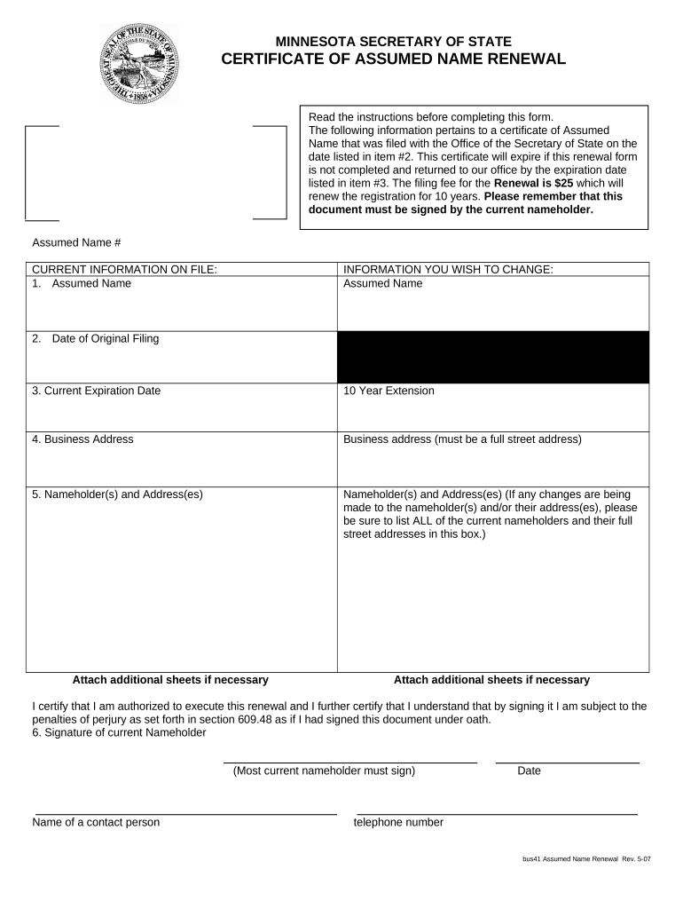 Mn Assumed Renewal  Form