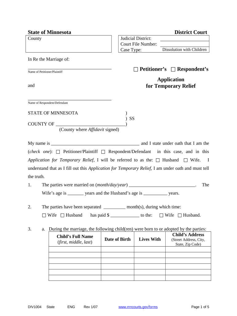 Application Temporary Relief  Form