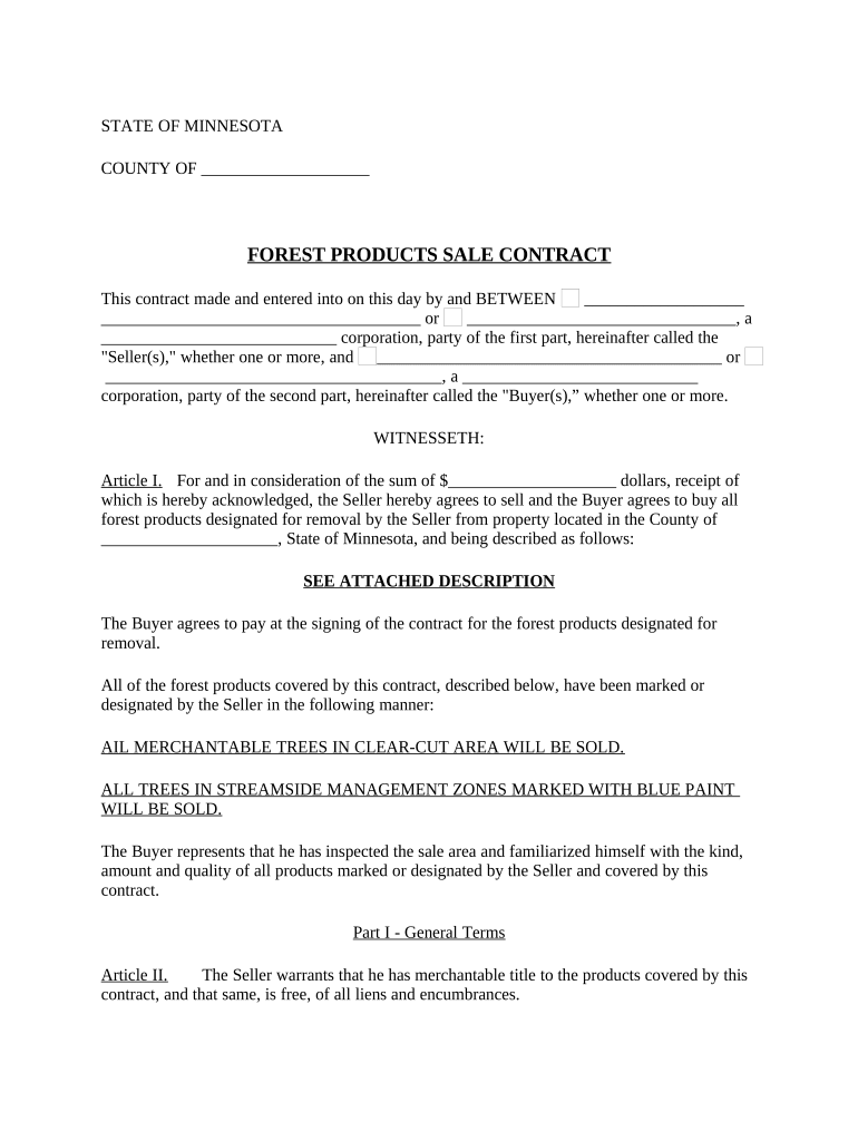 Minnesota Forest Products Timber Sale Contract Minnesota  Form