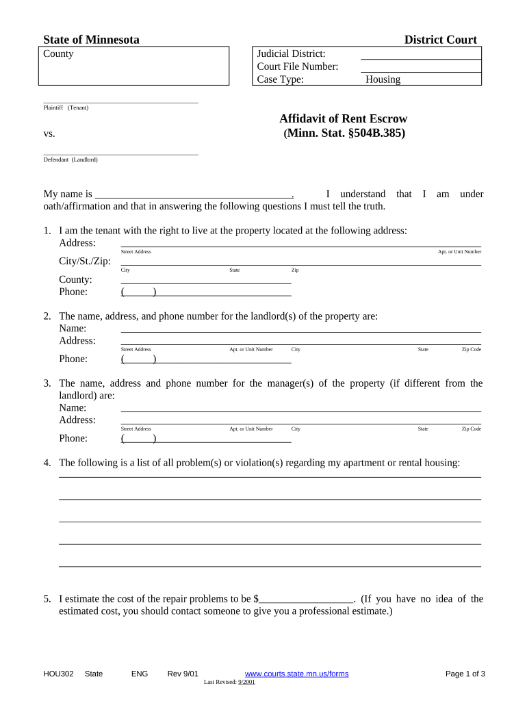 Minnesota Escrow  Form