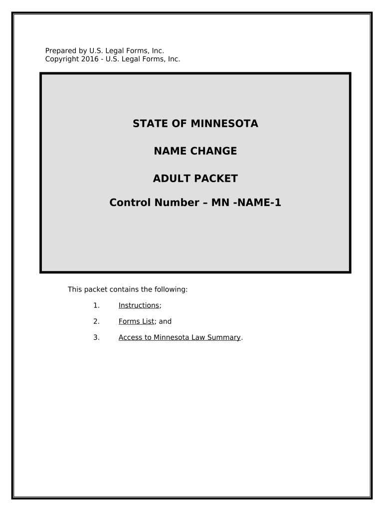 Name Change Instructions and Forms Package for an Adult Minnesota