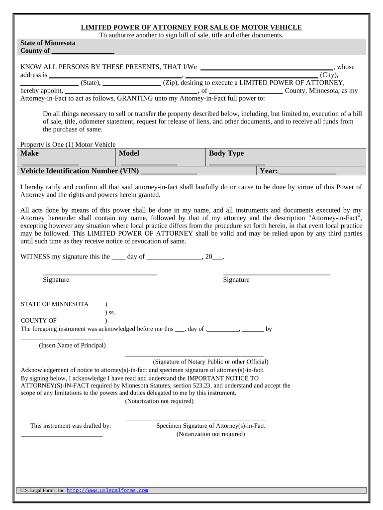 Minnesota Sale Vehicle  Form