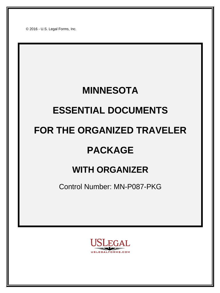 Essential Documents for the Organized Traveler Package with Personal Organizer Minnesota  Form