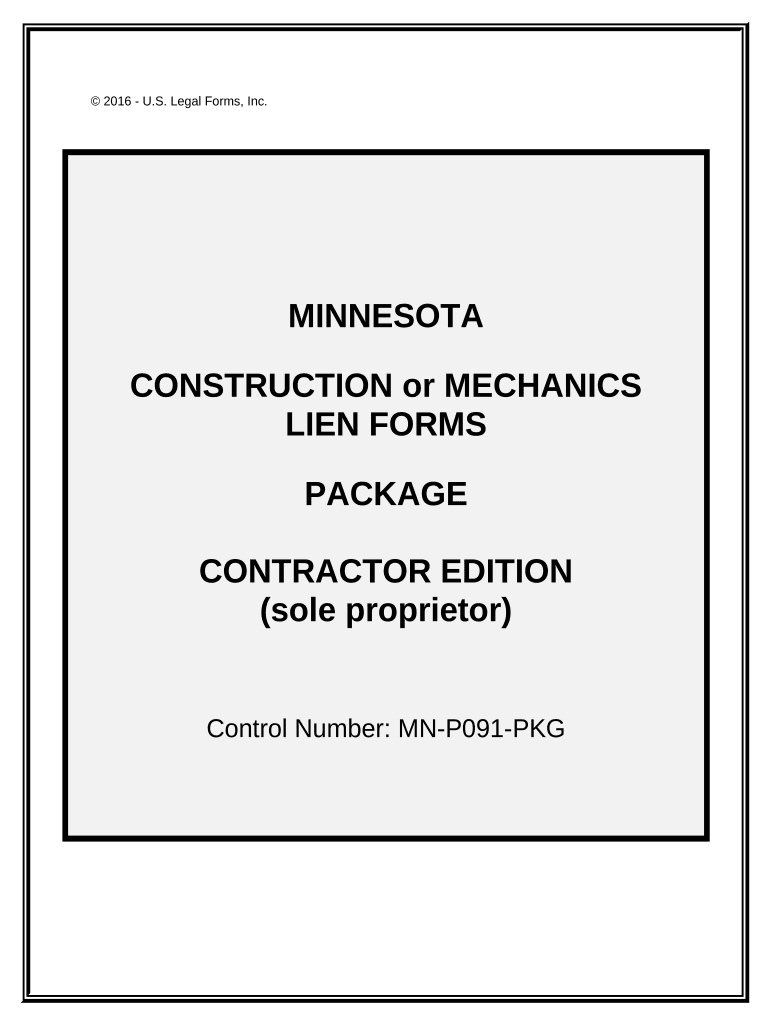 Minnesota Construction or Mechanics Lien Package Individual Minnesota  Form