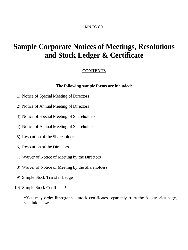 Annual Minutes for a Minnesota Professional Corporation Minnesota  Form
