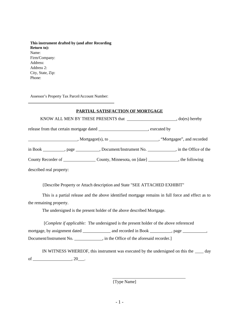 Partial Release of Property from Mortgage by Individual Holder Minnesota  Form