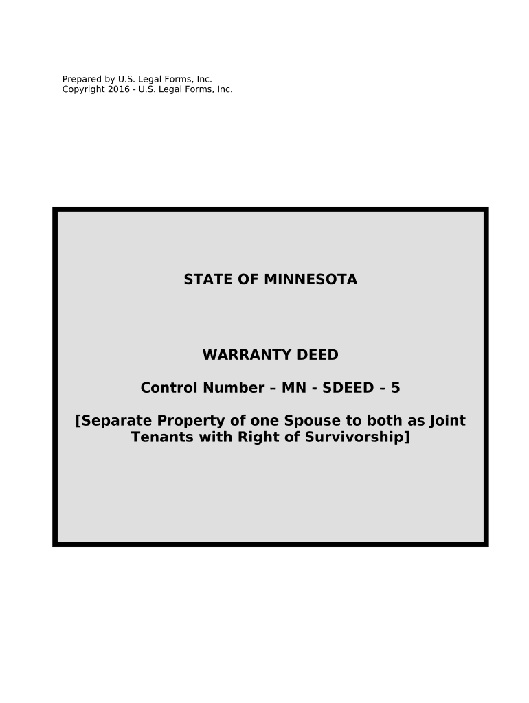 Warranty Deed to Separate Property of One Spouse to Both Spouses as Joint Tenants Minnesota  Form
