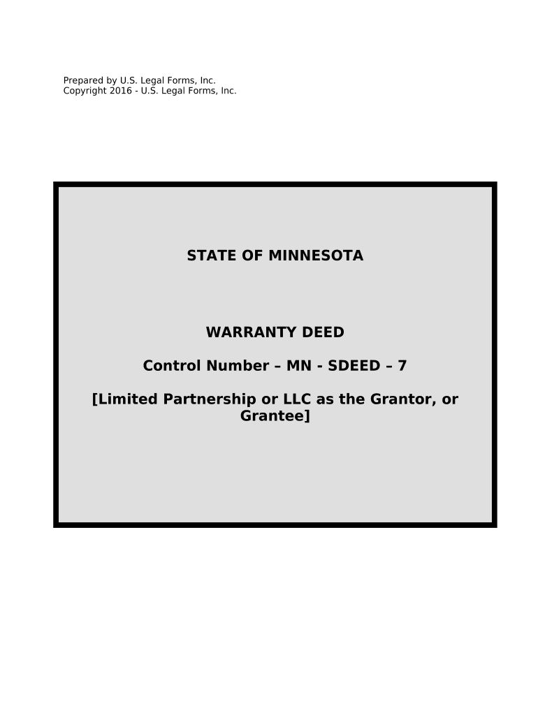 Warranty Deed from Limited Partnership or LLC is the Grantor, or Grantee Minnesota  Form