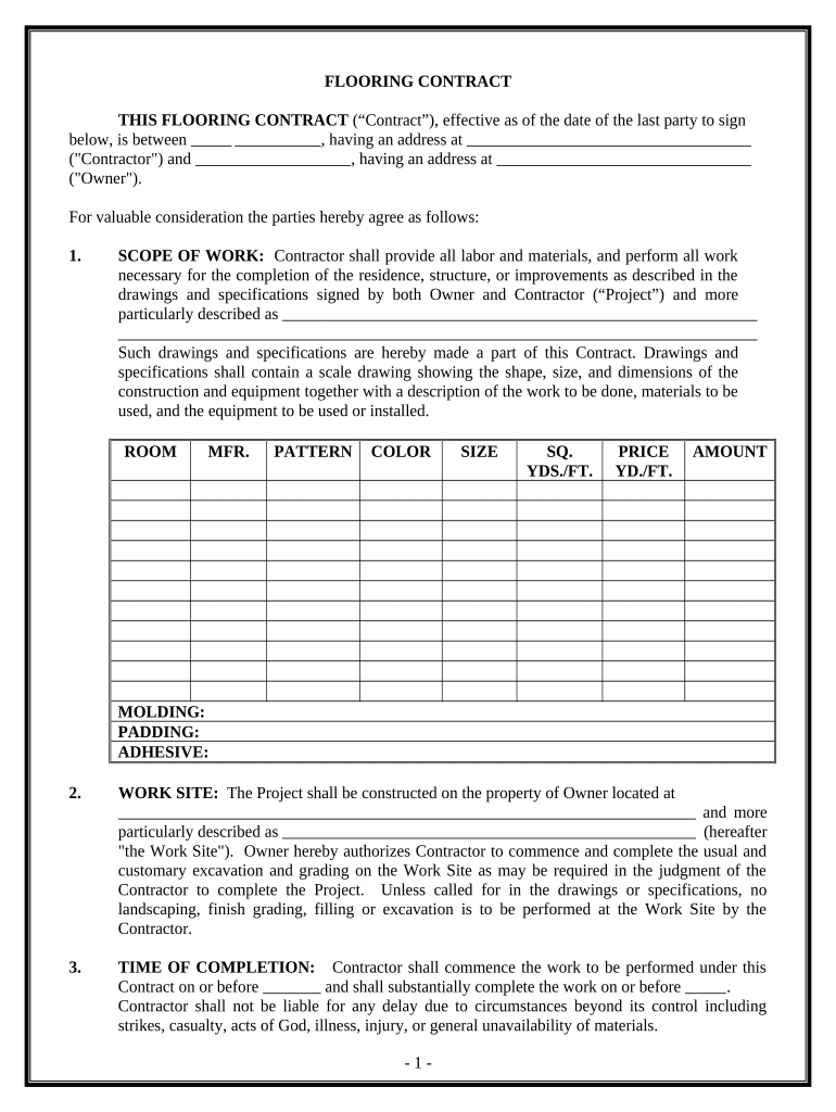 Flooring Contract for Contractor Missouri  Form