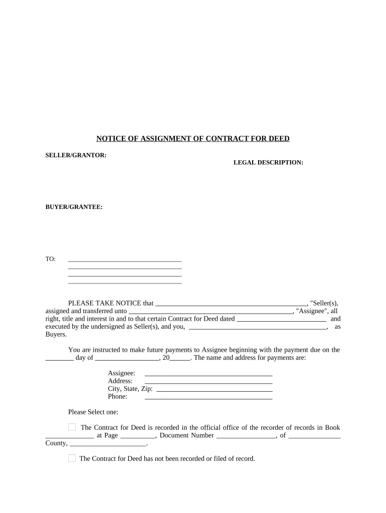 Notice of Assignment of Contract for Deed Missouri  Form