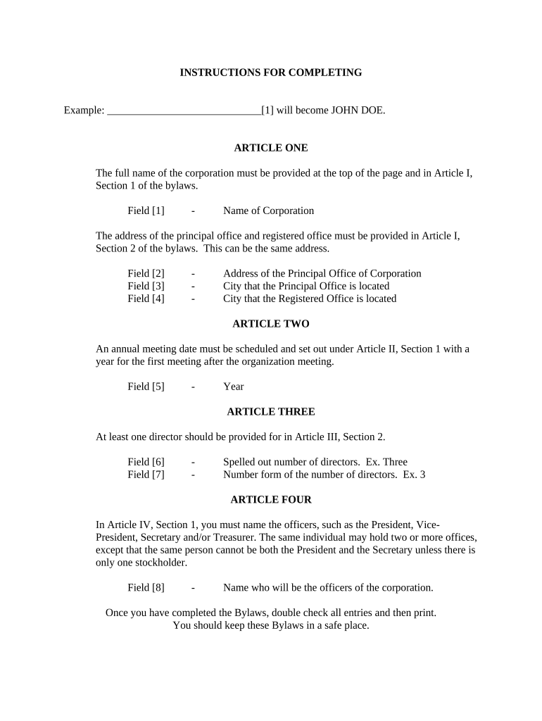 Missouri Bylaws  Form