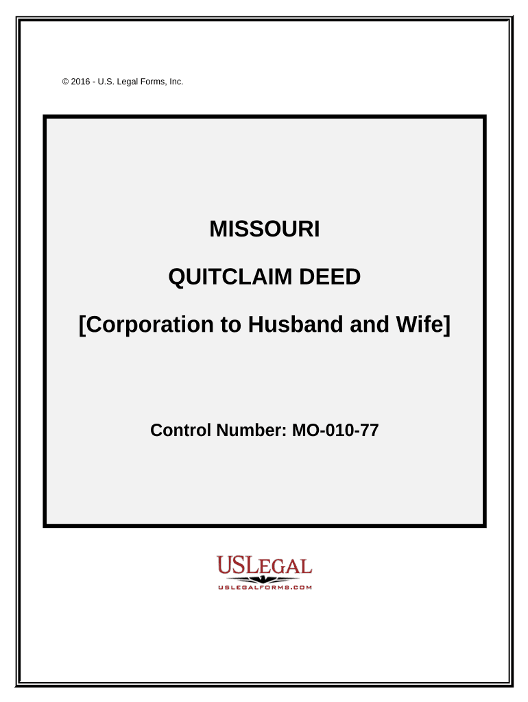Quitclaim Deed from Corporation to Husband and Wife Missouri  Form
