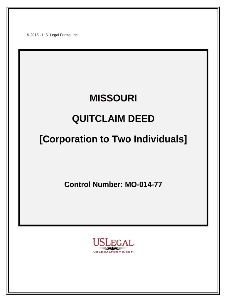 Quitclaim Deed from Corporation to Two Individuals Missouri  Form