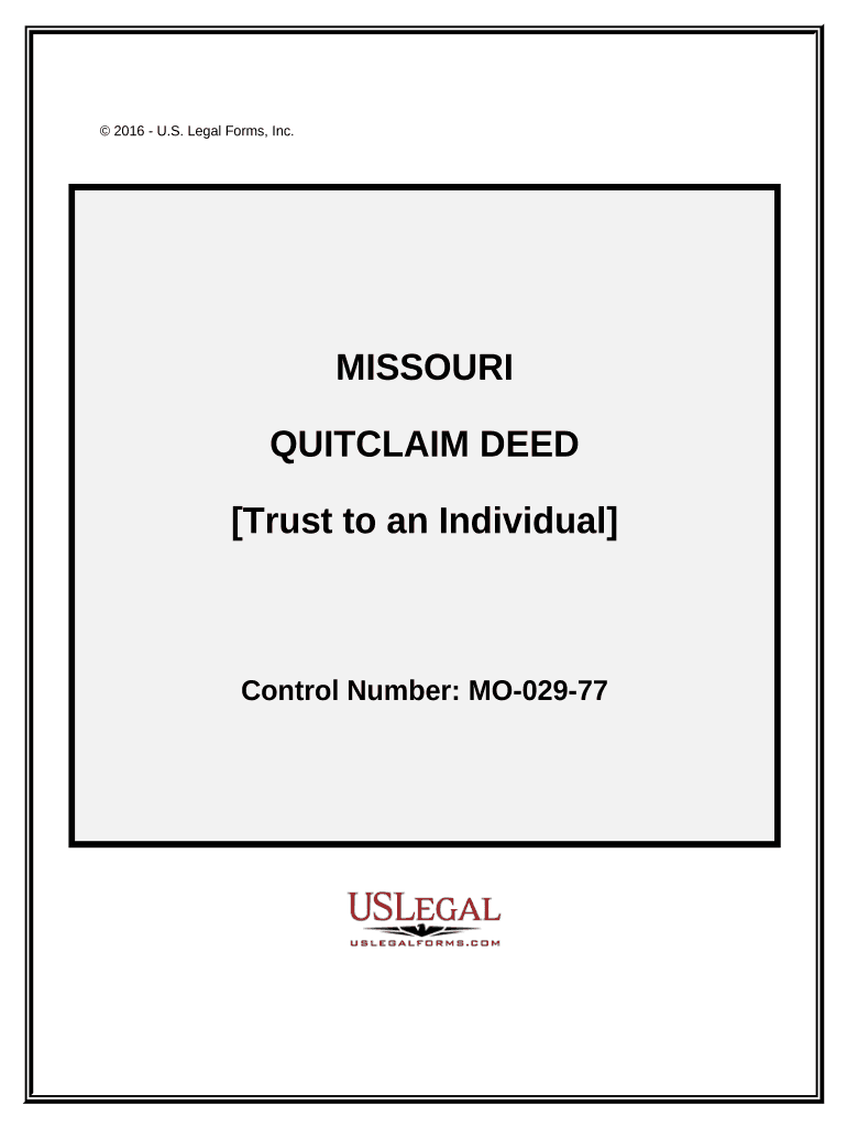 Quitclaim Deed Trust to an Individual Missouri  Form