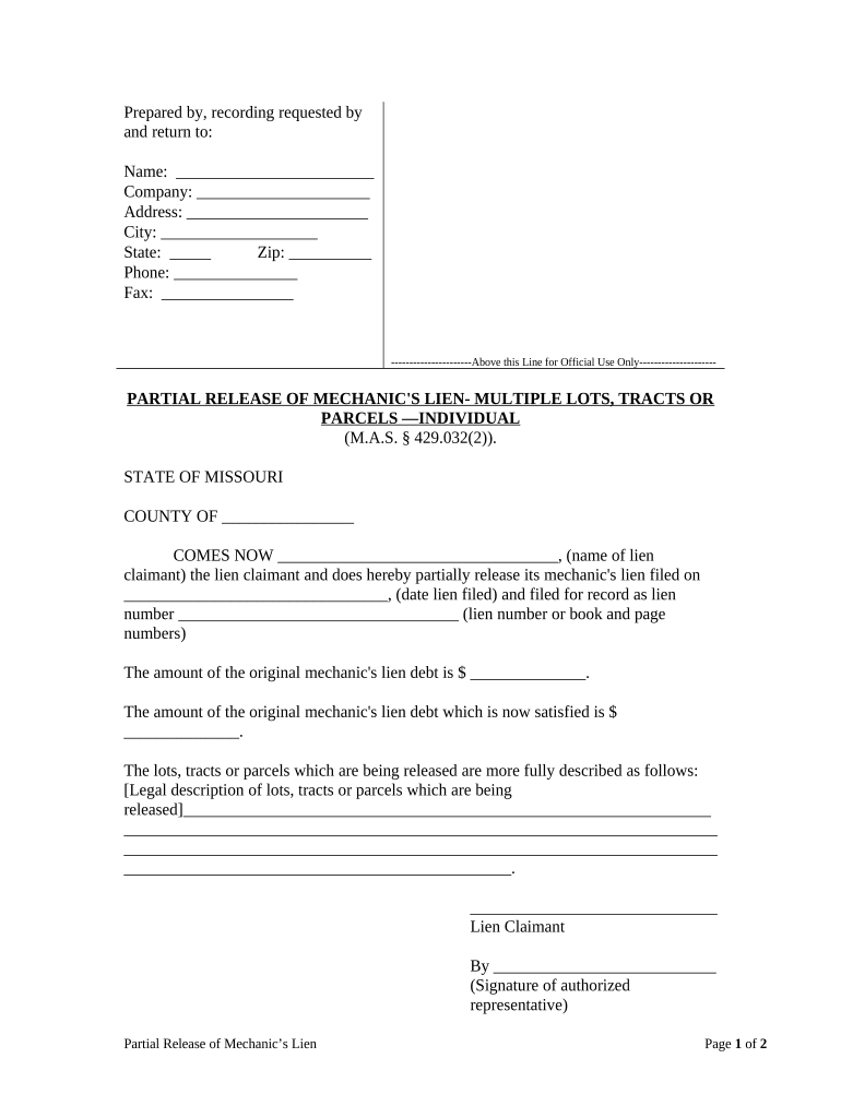 Missouri Mechanic Lien  Form