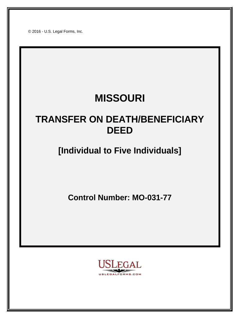Transfer on Death Deed or TOD Beneficiary Deed for Individual to Five Individuals Missouri  Form