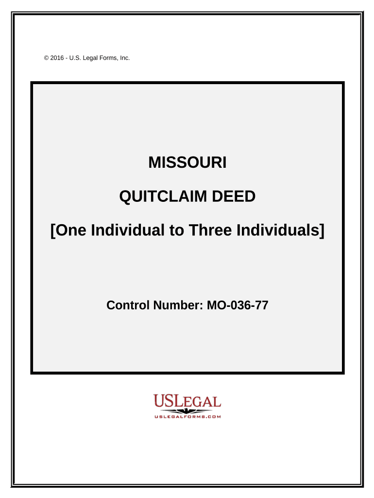 Quitclaim Deed from One Individual to Three Individuals Missouri  Form