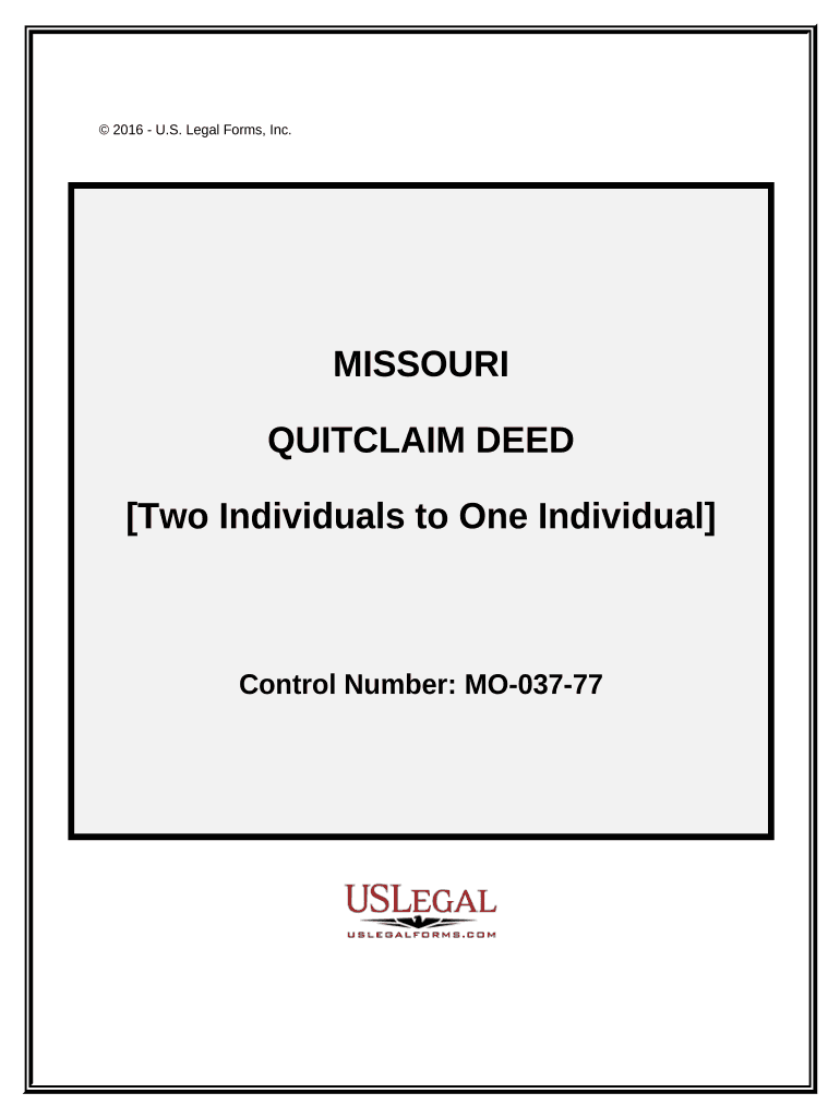 Quitclaim Deed from Two Individual Grantors to an Individual Grantee Missouri  Form