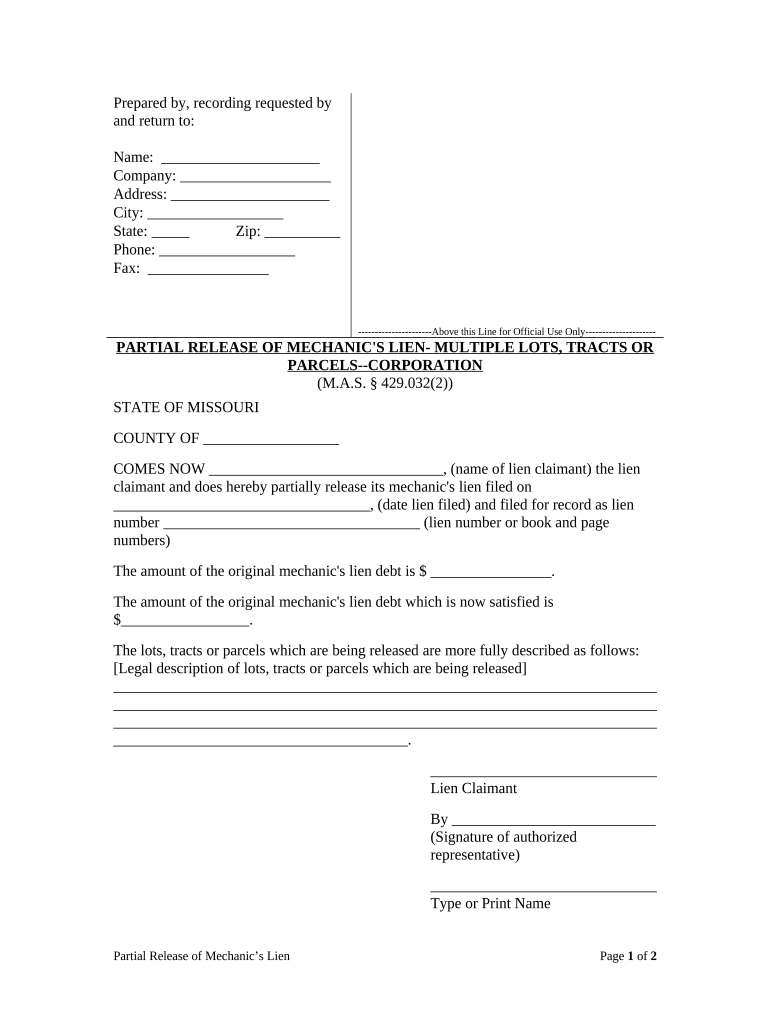 Missouri Mechanic Lien  Form