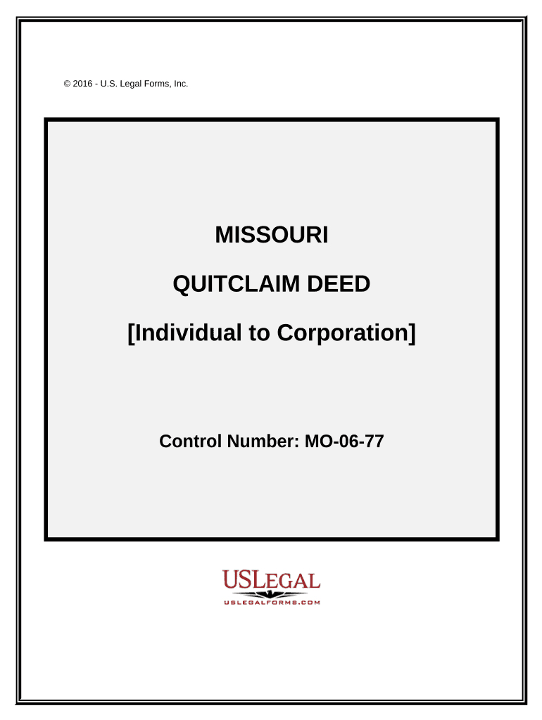 Quitclaim Deed from Individual to Corporation Missouri  Form