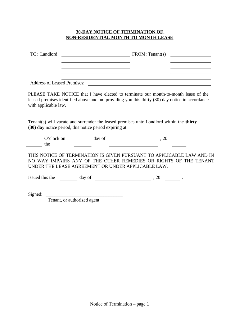 30 Day Notice Lease  Form
