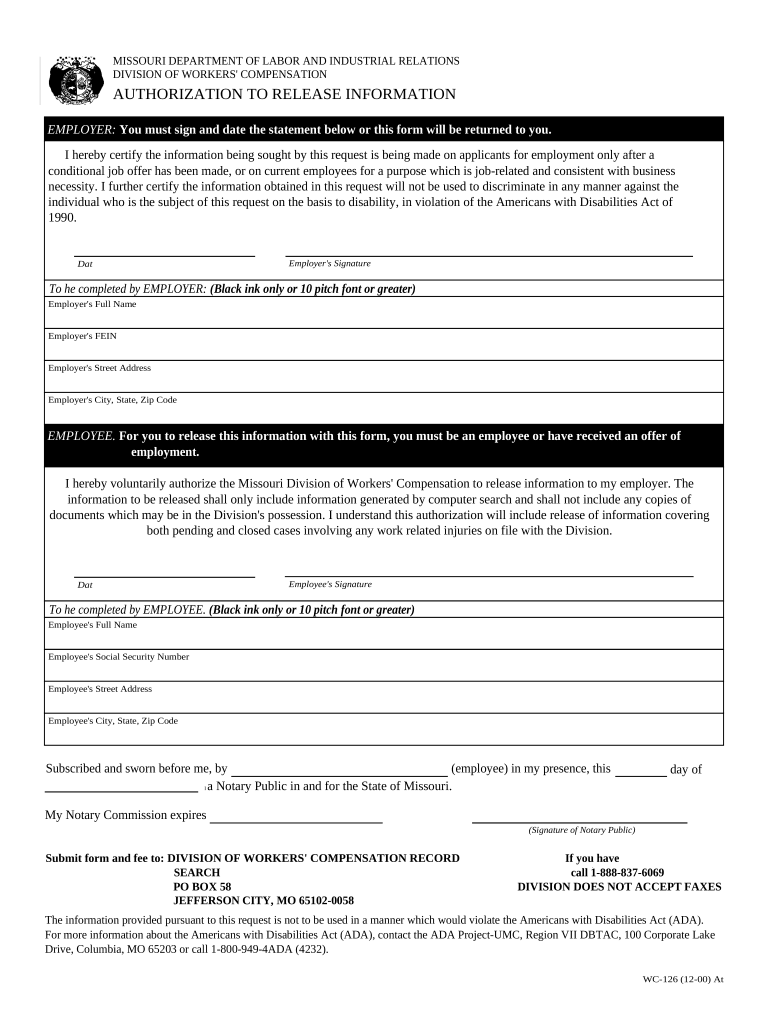 Missouri Release Sample  Form