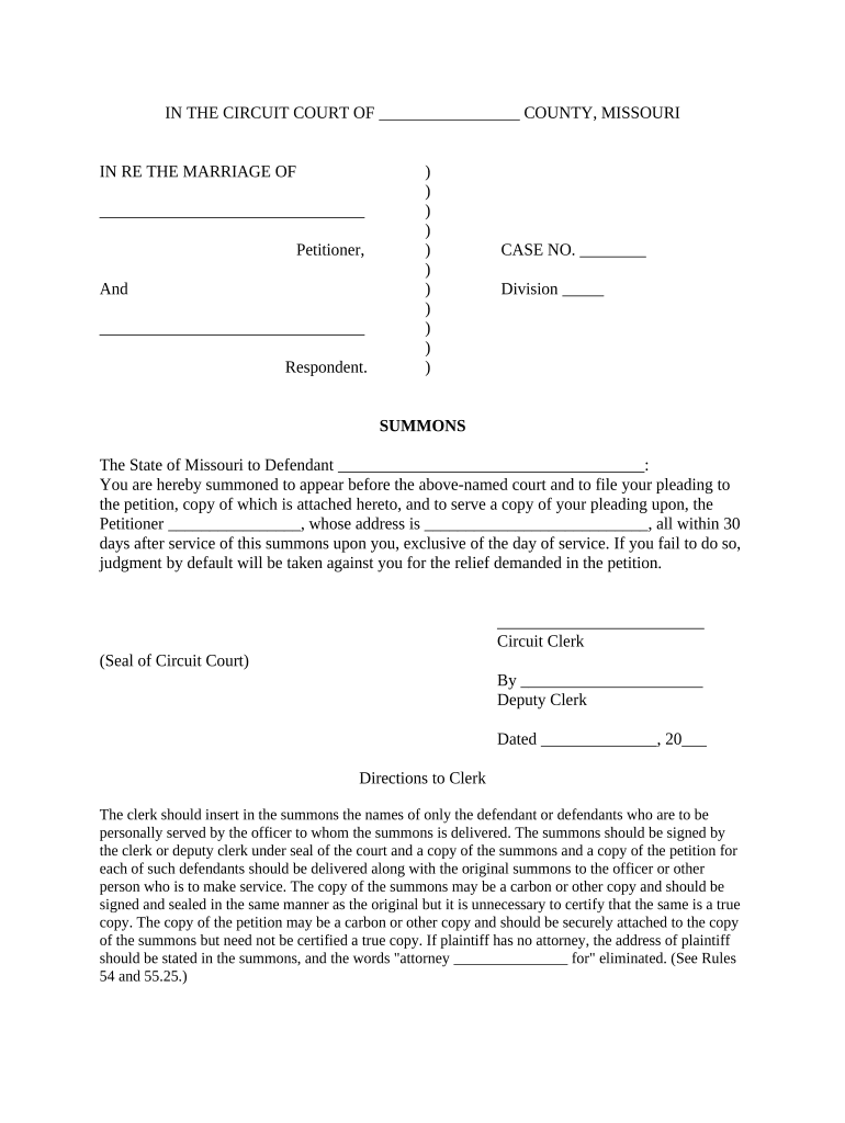 Get and Sign Missouri Summons  Form