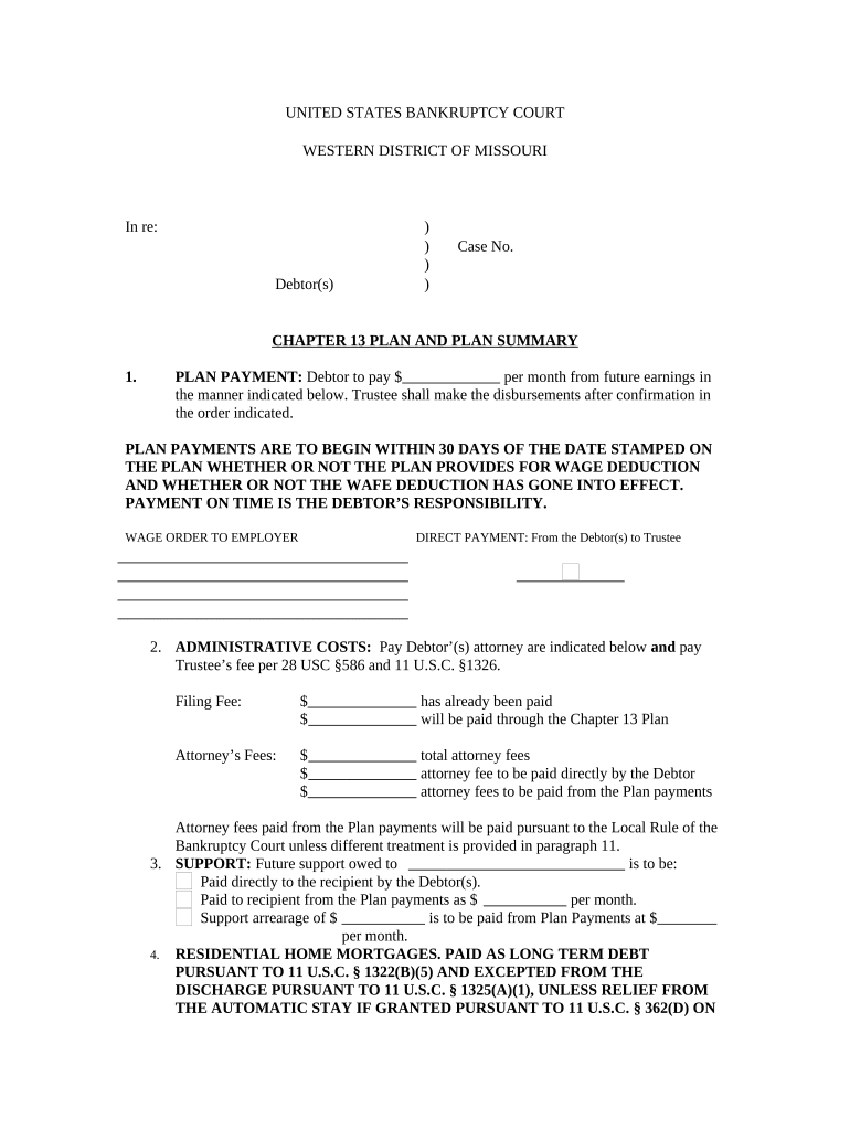 Chapter 13 Plan  Form