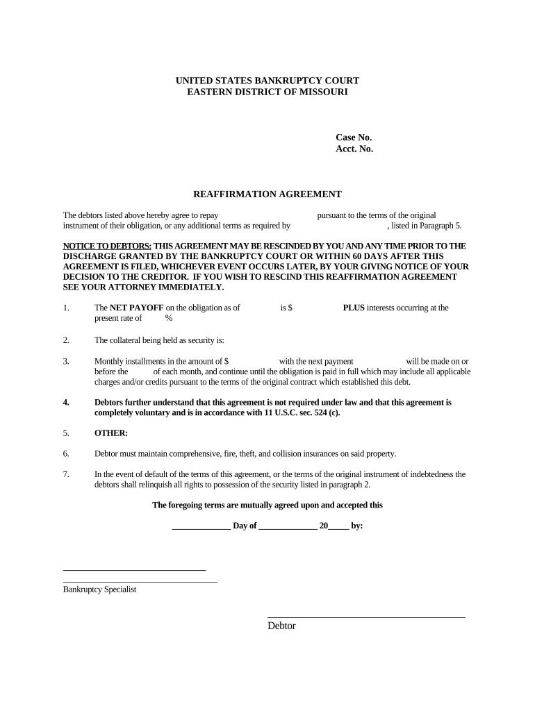 Reaffirmation Agreement Sample  Form