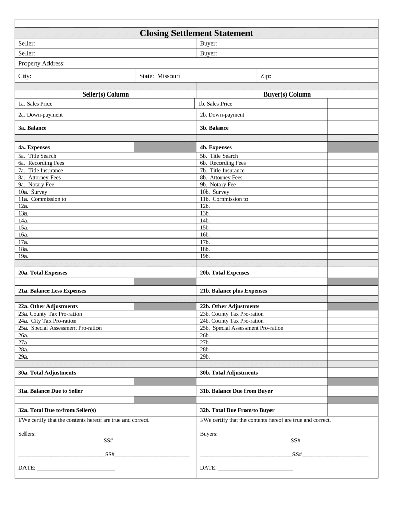 Missouri Closing  Form