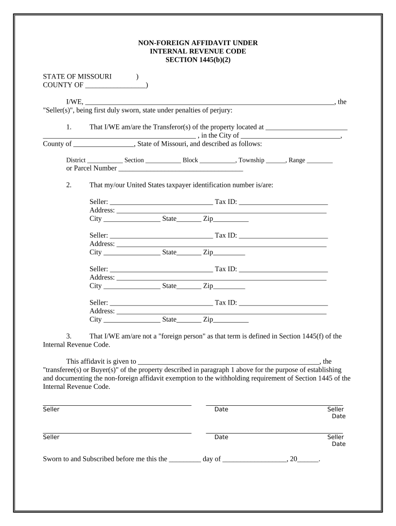 Non Foreign Affidavit under IRC 1445 Missouri  Form