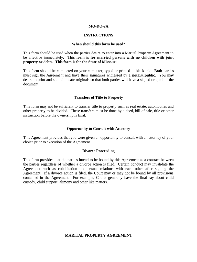 Marital Domestic Separation and Property Settlement Agreement No Children Parties May Have Joint Property or Debts Effective Imm  Form