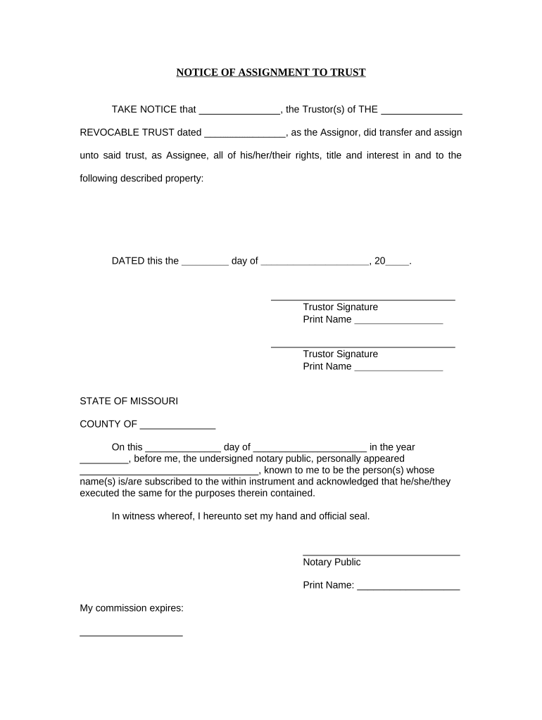 Notice of Assignment to Living Trust Missouri  Form